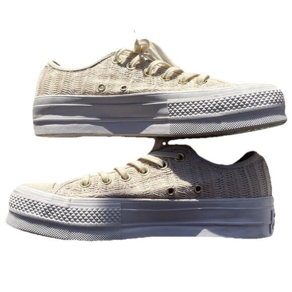 Converse Chuck Taylor Women's Size 8 Lift Herringbone Mesh Low Top Cream White - Picture 1 of 16
